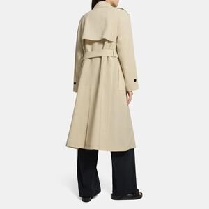 Theory Belted Trench Coat In Crisp Poly - M - Buff